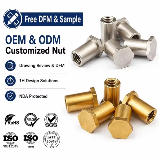 M2 M3 M4 M5 Custom Rivet H59 Brass Blind Hole Stud Hollow Barrel Hex Head Female Screw Nut for Mining Healthcare
