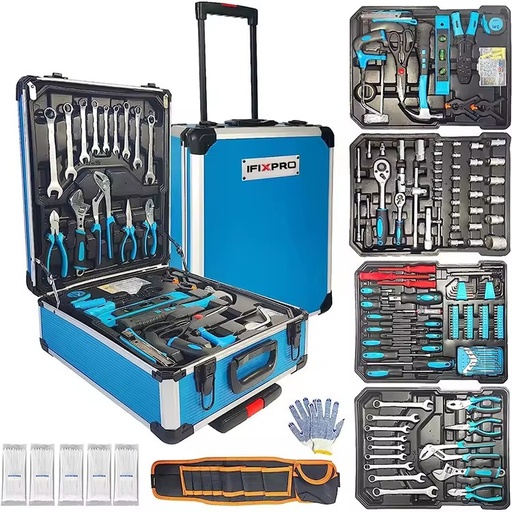 799 Pcs Box Tools Set Blow Molding Box Multi Tool Kit Set Screwdriver Socket Set Pliers Tool Trolley Toolbox Hand Operated OEM