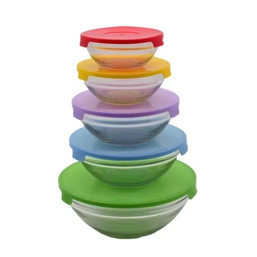 Soda Lime Glass 5-Piece Microwave-Safe Bowls Set with Lids for Serving