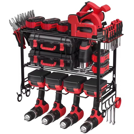 Power Tool Organizer Tool Storage Wall Mount Rack Garage Organization Shelf Rack Cordless Drill Holder Detachable Design Metal