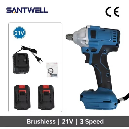 21V Brushless Cordless Impact Wrench 1/2 Inch 350Nm High Torque Power Wrench for Car Repair with 2 Li-ion Batteries