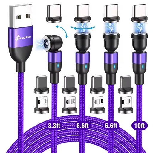 Magnetic Charging Cable 3 in 1 USB Cable 540 Degree Rotating Fast Charging Cable with Type C Alloy Magnetic Charger Wire
