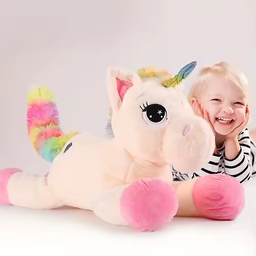 MorisMos Beige Giant Unicorn Plush Toy 80cm Polyester PP Cotton Filled TV Movie Character Ages 3-6Y &