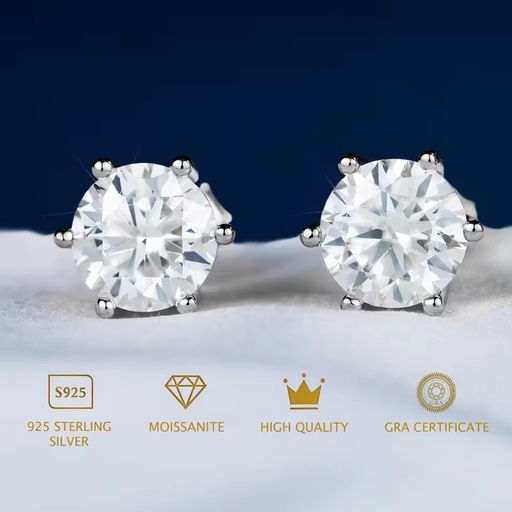 3-Day Delivered Stock 925 Sterling Silver VVS Moissanite Diamond 14K Gold Plated Women 1ct 2ct Mossanite Stud Earrings Men