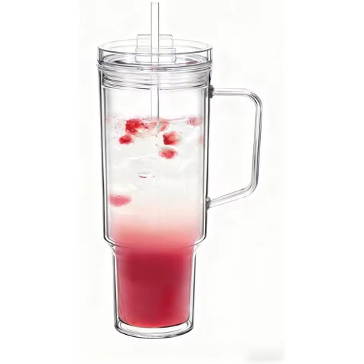Warehouse 40oz Double Wall Reusable Clear Plastic Acrylic Tumbler with Handle for Leak-Proof BPA Free Drinkware