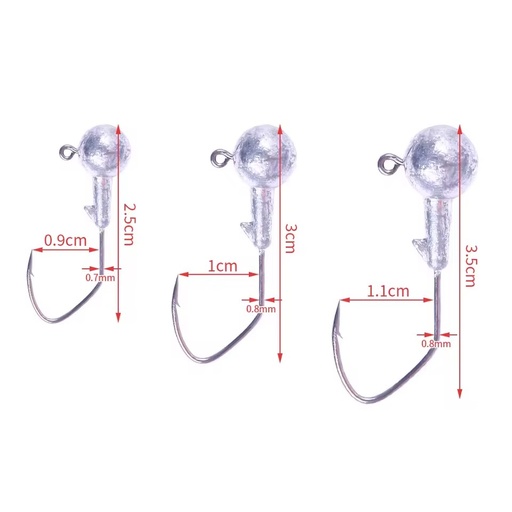 Wholesale JI031 1.75g 3.5g 5.25g Round Ball Shape Lead Jig Head Barbed Fishing Hooks