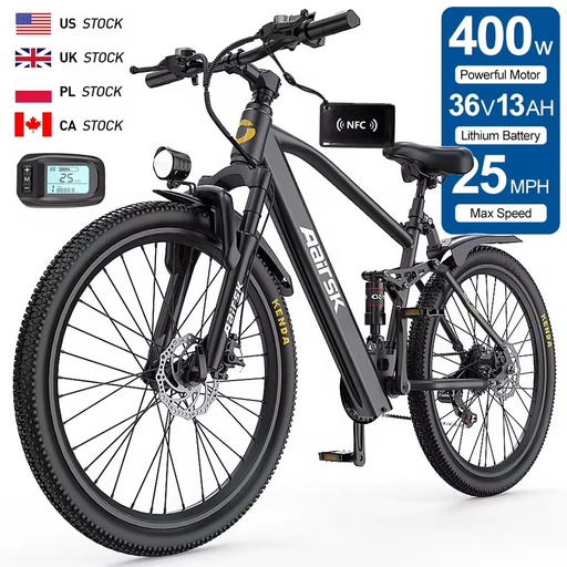 Aairsk EU Warehouse Fat Tires and Wheels Road E Bike 36V 13AH Lithium Battery Fast Mountain EBike City E-Bike for Adult