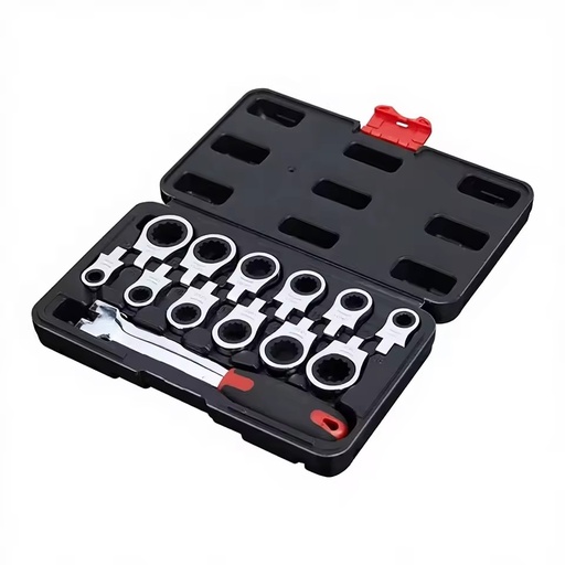 Cross-Border 13-Piece Ratchet Wrench Set with Interchangeable Heads and Sockets Plastic Case