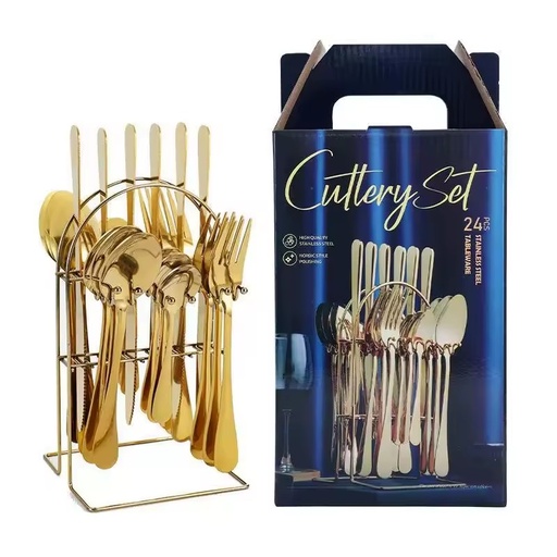 Stainless Steel Reusable Portable Sustainable 24-Piece Dinnerware Set for Wedding Parties Flatware Cutlery Spoon Fork Knife