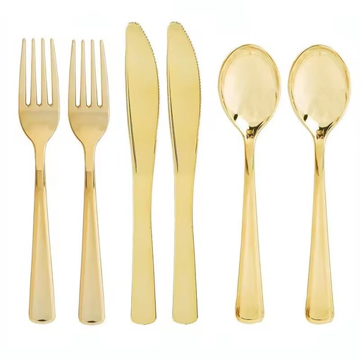 Wholesale Modern Disposable Cutlery Set UV Electroplated Gold PS Plastic Forks Spoons for Birthday & Wedding Parties