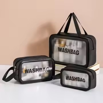 Custom Logo Waterproof PVC Plastic Toiletry Bag Transparent Travel Wash Bag Portable Handheld 3-6L Capacity Folding Cosmetic