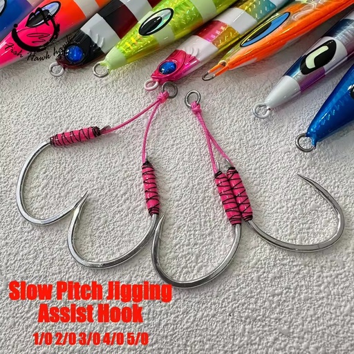 Wholesale 1/0 2/0 3/0 4/0 5/0 UV Jigging Lure Assist Hook for Slow Pitch Jigging Saltwater Fishing Lure