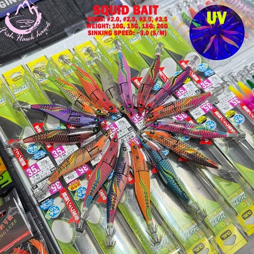 #2.5 #3.0 #3.5 Rapid Sinking Artificial Luminous Squid Jigging Bait ABS 20g Wood Shrimp Hooks Saltwater Fishing Lure