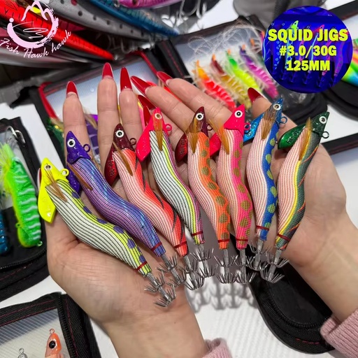 Professional Squid Jigs Lures 3.0/30g ABS/PVC with Luminous Body Strong Hooks & High-Visibility Head for Saltwater Fishing