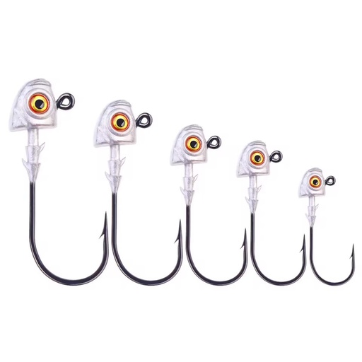 Wholesale JI043 3.5g 5g 7g 10g 14g 5pcs/bag Fish Head Shape Lead Jig Head Fishing Hooks