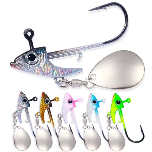 Wholesale JI025/JI026/JI027 7g 10g 15g 5pcs/bag Metal Jig Head Fishing Hooks with Spinner Blade