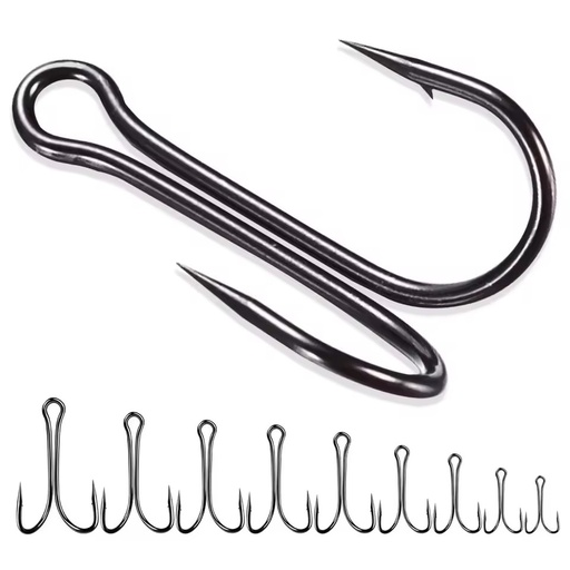 Wholesale FH038 1# 2# 4# 6# 8# 1/0# 2/0# 3/0# 4/0# Heavy Duty Double Hook Frog Lure Hook for Soft Lure Bait
