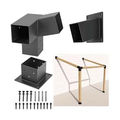 Pergola Brackets Kit 15° 3 Way Angled Corner Bracket with Pergola Post Base for 4x4'' Wood Beams