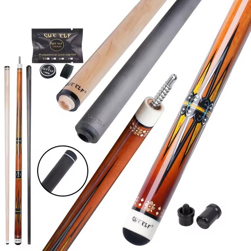 Orange Carbon Fiber and Maple Dual Shaft Carom Cue Carom Cue Sticks with Radial Pin Joint
