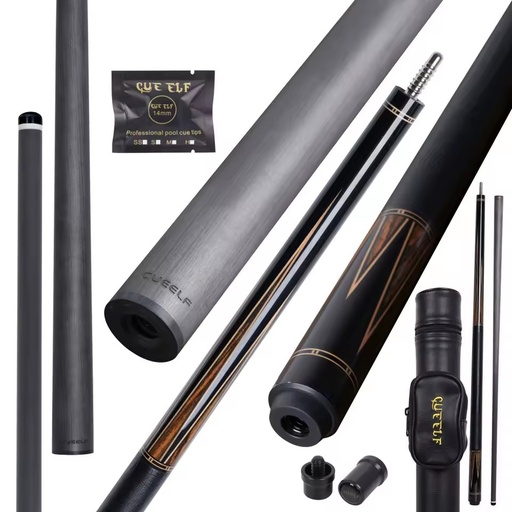Cueelf Carbon Fiber Pool Cue Ebony with Bocote Wood Lizard Skin Grip Billiard Cue 12.5mm Carbon Cue