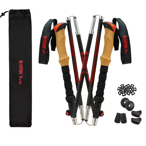 Custom Pro-Quality Hiking Trekking Poles 3-Section Telescopic Carbon Fiber Shaft Tungsten Carbide Tip Ultralightweight Carbon