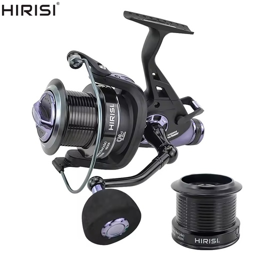 Hirisi Carp Fishing Spinning Reel Aluminum Alloy Right Hand Double Brake Feeder with Extra Free Spool Stream&Lake Fishing HQ8000