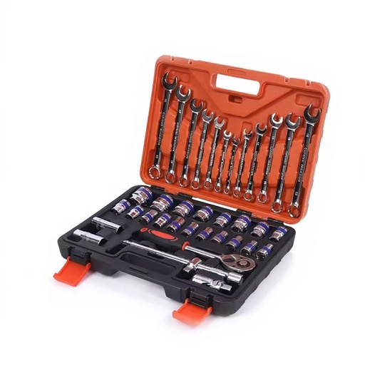 Car Repair Tools Socket Ratchet Wrench Set Plastic Case High Hardness Vehicle Maintenance Mechanical & Household Use