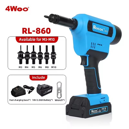 RL-860 Brushless Electric Riveting Tool Large Pulling Force Safe Reliable Lithium Battery Rivet Nut Gun M3-M10