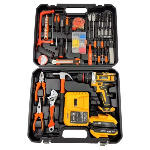 Dewei High-Power Dual-Head Lithium-Ion Battery Hand Drill Set Three-Function Metal Chuck with Customizable Box