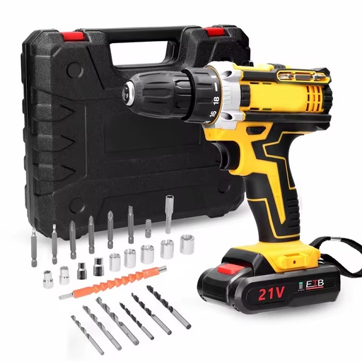 21V Brushless Lithium Electric Drill Set Cordless Impact Drill Household Power Screwdriver Kit for DIY Repair and Maintenance