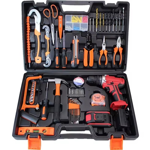 Power Electrical Mechanics Hardware Screwdriver Spanner Combo Hand Tools Kit Set Box 21V Cordless Lithium Drill Machine Set