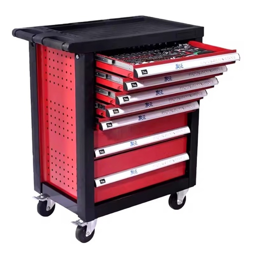 Rolling Box Garage Mechanic Cabinet Cart With 7 Drawers Steel Tool Trolley Including 420pcs Tools for Garage Mechanic Vehicle