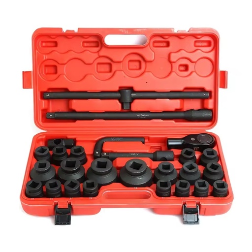26 Pcs 3/4" and 1" Deep Impact Socket Set 6-Point Metric Sockets CR-MO Heavy Duty with Carry Case for Vehicle Repair Tool Set