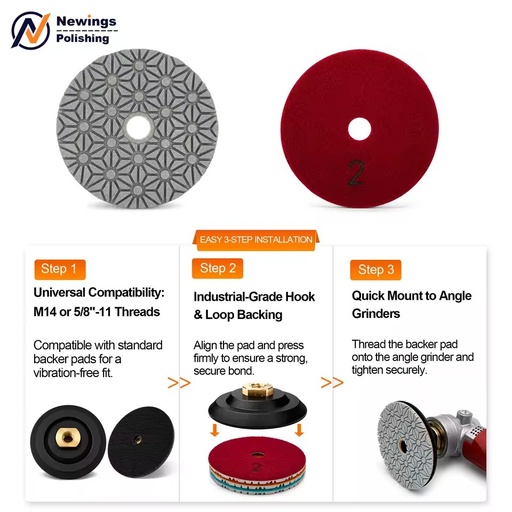 4inch 100mm Diameter OEM Customized Factory 3 Step Marble #3 Diamond Polishing Grinding Pad for Granite Quartz