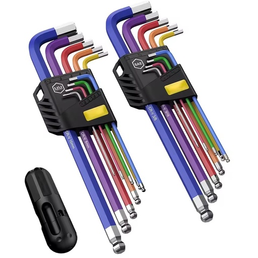 Hex Key Allen Wrench Set 18PCS Metric SAE Allen Key Set Ball End CRV S2 Steel 1.5mm-10mm 1/16-3/8 for Vehicle Bicycle Repairs