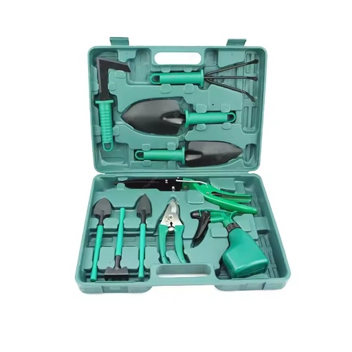 10PCS Heavy Duty Carbon Steel Garden Tool Kit with Hard Case OEM Pruner Shovel Spray Pot for Home Flower Planting Trimming