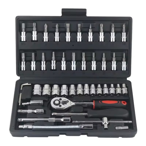 Convenient 46Pcs 1/4 Inch Drive Carbon Steel Hand Socket Wrench Set Multifunctional Ratchet Wrench Combo Auto Repair