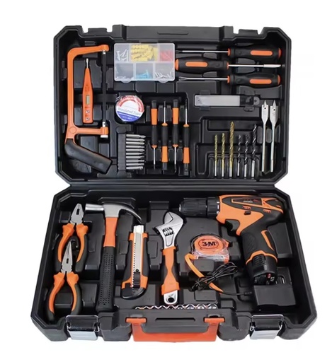 Professional 125Piece Power Tool Set Carbon Steel Lithium Drill Factory Direct Electrician Woodworking Decoration Hard Case
