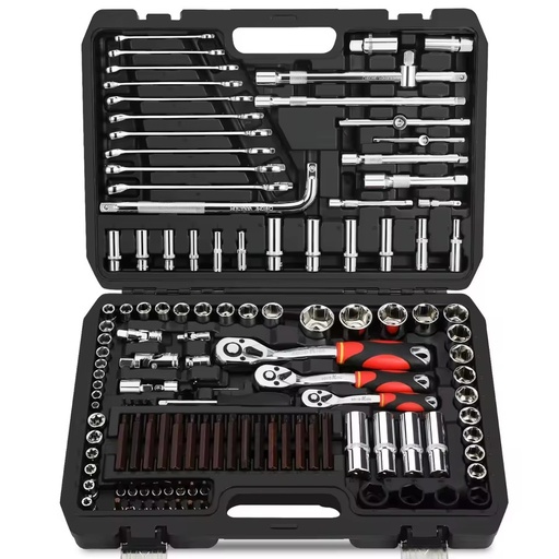 Professional 128 Pcs Hand OEM Combination Tool Set with Black Box Wrench Socket Ratchet Spanner Auto Repair Steel Handle