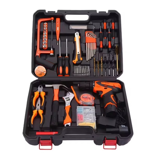 124Pcs 12V Carbon Steel Tool Set Factory Direct Lithium Drill Electrician Woodworking Decoration Car Repair Hard Case