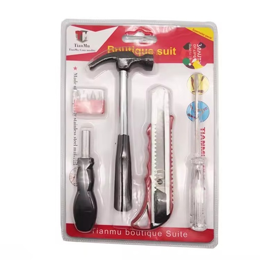 8PC Portable Durable Multifunction Claw Hammer Utility Knife Screwdriver Tape Household Hand Wood Working Tool Set Kit