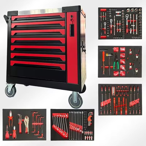 420PCS Multifunctional Carbon Steel Hand Tool Set Complete With EVA Foam Tray and Portable Tool Cart for Mechanical Repair
