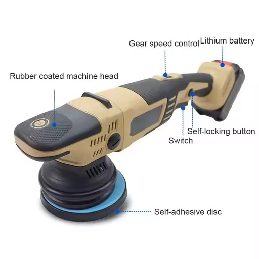 AE 450W DC 18V Cordless Rotary Dual Action Car Polisher with 4Ah Lithium Battery Portable 5-Inch Pad for Car Care Waxing