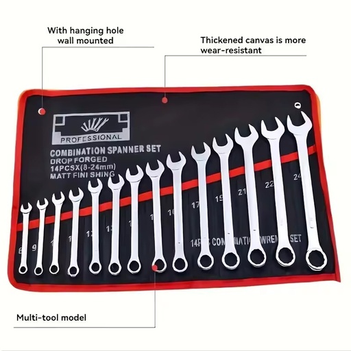14-Pocket Double-Headed Thickened Wear-Resistant Tool Storage Bag with Hanging Hole for Wrench and Hardware Storage