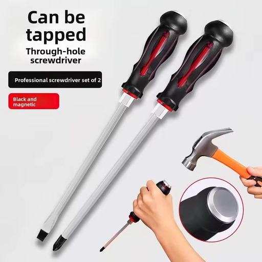 Impact Through Shaft Screwdriver, Extra Long CR-V Steel Super Hard Phillips & Flat Head Screwdriver, Magnetic Tip