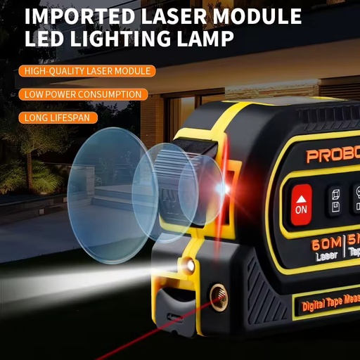 4-in-1 Industrial Grade 60m Laser Tape Measure with Cross Line & Magnetic Alignment Flashlight IP54 Waterproof 3mm Accuracy