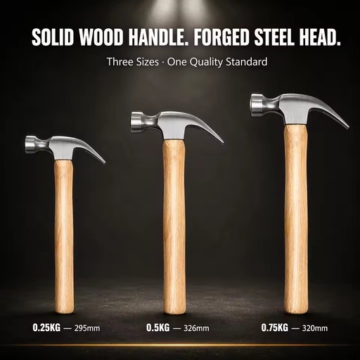 Wholesale High Quality Claw Hammer Wooden Handle 0.25kg-0.75kg Customizable OEM Hardware Tool for Nail PVC Steel for DIY