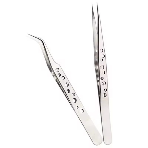 Stainless Steel Precision Perforated Tweezers with Pointed Elbows, Glossy Nine Hole Tweezers