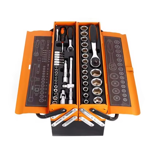 High Quality 85-Piece 20V Chrome Plated Metal Hand Tool Box Set Rolling Case for Car Repair Includes Ratchet Wrench Pliers