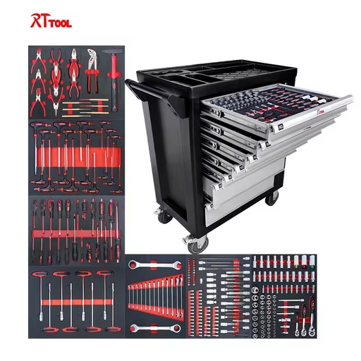 RTTOOL Mechanical Tool Set Trolley Case Automotive Tools Box With Wheels Cabinet